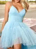 Sparkly Tulle High Low Evening Dresses Tiered Skirt Puffy A Line Prom Party Wear 2022 Homecoming Graduation Special Occasion Gowns Brithday Party Sweet 16 Dress