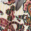 Zevity Women Vintage Vネックペイズリープリントレースアップウエストシャツドレス女性シックレトロトーテムフローラルカジュアルコートVestidos DS8341 210603