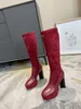Waterproof platform women's knee high boots color blocking design leather material multi-color selection size 34-42