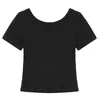[EAM] T-shirt da donna nera casual breve con fiocco e schiena scoperta girocollo manica corta moda primavera estate 1DD8373 21512