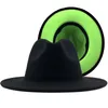 Sombrero de fieltro Vintage para hombre y mujer, sombrero de ala ancha negro/verde, gorras de Jazz, gorras redondas europeas y americanas, Bowler Panamá de invierno