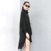 [EAM] Women Black Irregular Big Size Long Dress Lapel Long Sleeve Loose Fit Fashion Spring Autumn 1DD2333 21512