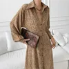 Women Leopard Print Dress Fashion Long Sleeve Lapel Single Breasted Vintage es Woman Korean Shirts Vestidos Mujer 210525