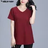 Kobiety Krótki Rękaw Summer T Shirts Bawełniane Damskie Dekolt Koszulka Feminina Loose Paski Letnie Sexy Tee Topy T Shirt 210608