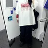 Harajuku Женщины футболка панк винтаж письма боятся печати летние топы свободные с короткими рукавами плюс размер черная дропкая одежда