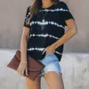 T-shirt con stampa a righe casual da donna taglie forti T-shirt con stampa a righe moda estiva manica corta con scollo a V T-shirt donna streetwear allentata 210526