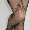 1 pc Sexy Stay Up Thigh high Tights Fishnet Mesh Skull Print Punk Stretch Pantyhose For Women Skeleton Printed Stockings X0521