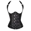 Svart Kvinnors Punk Style Spiral Steel Boned Waist Trainer Cincher Shaper Faux Läder Korsett Underbust för Party Kostymer 8256