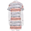 Gestreiftes Tie-Dye-T-Shirt-Kleid für Damen, lässig, O-Ausschnitt, kurze Ärmel, lockere, gerade Sommerkleider mit Taschen, weibliche lange T-Shirts 210507