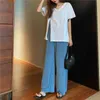 Koreański szerokie spodnie nogi solidne luźne lato proste dorywczo eleganckie wygodne wszystkie mecz elastyczne szczupłe spodnie femme 210421