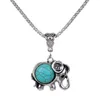 Mix Order Heart Flower Tibetan Silver Turquoise Hanger Kettingen DMTQN055 Mode Gift Nationale Stijl Dames DIY Ketting Hangers