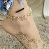 Plaża Anklet Czarny Kryształ Koraliki 2 Zestawy Foot Neg Bransoletka Damska Biżuteria Biżuteria Vintage Joga Kostka Łańcucha Boso Sandały G1022