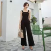 Sexy Backless Jumpsuits Mulheres Sem Mangas Speavetti Strap Bolso Preto Playsuit Mulher Longa Calças Plus Size Ol Moda Ropa Mujer 210506