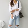 Camicie e camicette da donna Camicetta femminile Top a maniche lunghe Casual Bianco Colletto rovesciato Stile OL Allentato 3496 210521