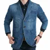 Heren denimpak blazer knop casual jeans jassen formele bovenkleding tops jassen s-4xl plus size 2022
