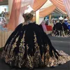 Navy Blue Velvet Princess Quinceanera Dress Ball Gown Sequins Applique Vestido Mexicano Style Sweet 15 Prom Gown with Sleeves