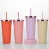 700 ml Universal Tumblers Modische, mit Roségold überzogene, mattierte Kaffeetassen, doppelter Kunststoff-Strohhalmbecher, JJA65, Seeversand