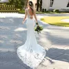 2021 vestidos de casamento de praia vestido de alças espaguete sereia renda applique trem varredura sem costas feito sob encomenda vestidos de noiva novia