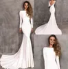 2021 Vintage Berta Sherta Suknie ślubne rozciągnij satynowy długi rękaw bez pleców ślubnych sukienki vestidos de novia sukienka ślubna niestandardowa m213p