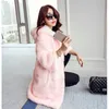 Faux Pele Casaco Mulheres S-3XL Plus Size Branco Rosa Preto 19 Outono Inverno Coreano Moda Loose Fashion Long Jacket LR414 210531