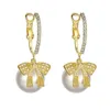 Fashion Korean Oversized White Pearl Dangle Earrings for Women Bohemian Golden Round Zircon Wedding Earring Jewelry Gift