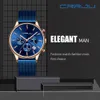 Relogio Masculino Crrjuの高級クォーツ時計男性の青いダイヤル時計スポーツ時計クロノグラフ時計メッシュベルト腕時計210517