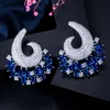 Luxury Green Blue Cubic Zirconia Big Flower Brand Stud Earrings for Women Wedding Fashion Costume Jewelry Gift CZ442 210714