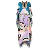 VKBN s Mode Frauen Langes Kleid Dreiviertel V-ausschnitt Geometrische Muster Druck Maxi Kleider für Frauen 210507