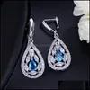 Dangle Lustre Boucles D'oreilles Bijoux Cwwzircons Marque Est Design Or Blanc Couleur Cz Rose Rouge Cristal Autrichien Poire Goutte Pour Femmes Cz057 Del