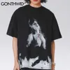 T-shirt Streetwear Hip Hop Fire Flame Girl Punk Rock Gothic Tees Koszulki Harajuku Casual Bawełna Krótki rękaw Tshirt Topy 210602
