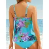 2022 maillots de bain pour femmes contrôle du ventre Tankini Bikinis féminins ensemble col en V maillot de bain imprimé deux pièces nœud papillon maillots de bain