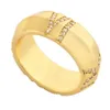 Europe America Fashion Style Lady Women Brass Engraved T Letter 18K Gold Plated Roman Numerals Settings Diamond Ring Rings Size US6-US9