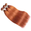ishow 브라질 처녀 직조 확장 체디 웨이브 8-28inch 여성을위한 # 350 실크 스트레이트 위사 오렌지 생강 컬러 레미 인간의 머리카락 번들과 폐쇄 페루
