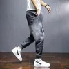 Mäns Jeans Men Fashion Baggy Street Casual Harem Byxor Skriv ut Ljus Blå Hip Hop Oversized Slips Fötter Streetwear Denim 2021