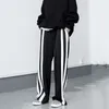 [EAM] High Elastic Waist Black Striped Contrast Color Trousers Loose Fit Pants Women Fashion Spring Autumn 1DD0783 210915