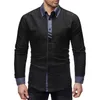 Marca 2022 Moda Camisa Masculina Longa mangas Tops Cor Correspondência de Lazer Preto Mens Vestido Camisas Slim Men M-XXL Men's Casual