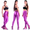 Feste fluoreszierende Leggings Frauen Casual Plus Size Mehrfarbige glänzende glänzende Legging weibliche elastische Hose sportliche Kleidung 210928