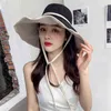 Mulheres Verão Dupla Sol Hat Chapéu Elegante Grande Brim Grande Brim O Dobrável Anti-UV Praia Sol Chapéus Flat Caps G220301