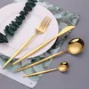 Matt guld bestick set 24pcs gafflar knivar skedar rostfritt stål bestick set bordsartiklar dinnerware guld kniv gaffel sked set 211012