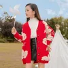 Höst barn cardigan koreansk stil stickad tröja för barn tjejer toddler baby cartoon björnrockar röd / svart färg 211201