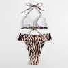 Stripe Bikini Set High Cut Swimwear Vrouwelijke Halter 2 Stuks getailleerde badpak Dames Sexy Badpak Strandkleding 210520