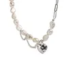 Foxanry 925 collana in argento sterling per donne alla moda elegante catena di asimmetria perle liscio amore per il cuore sposa amante dei gioielli gifts278i