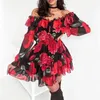 Kobiety Off Ramię Ruffles Kwiat Druku Sukienka Wiosna Z Długim Rękawem Elegancki Party Dress Kobieta Szyfonowa Plaża Wakacje Vestidos 210729