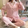 토핑 핑크 레오파드 인쇄 잠옷 여성 귀여운 잠옷 일본 카와이 의류 여성 두 조각 세트 210412