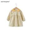 Mudkingdom Toddler Girls Floral Dress Peter Pan Collar Girl Long Sleeve Kids Sweet Clothes 210615