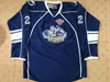 #22 Matthew Peca Syracuse Crunch Hockey Jersey Blauw borduurwerk gestikt op maat elk nummer en naam Jersey