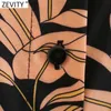 Zevity Women Vintage Tropical Leaves Print Bow Tied Sashes Midi Shirt Dress Office Lady Breasted Casual Slim Vestido DS4666 210603