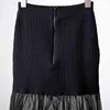 [EAM]高弾性ウエストブラックガーゼ不規則な編み物半身スカート女性ファッション春秋1DD6927 21512