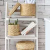 3 Pcs/set Handmade Straw Woven Storage Basket with Lid Snack Organizer Box Laundry Baskets Rattan Flower Baske