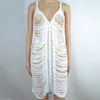 Summer Sexig Sliver Beach Wear Bikini Cover Up virkning Stickad Women Dress Tunic White Cotton Baddräkt Cover-ups Mini Sarongs